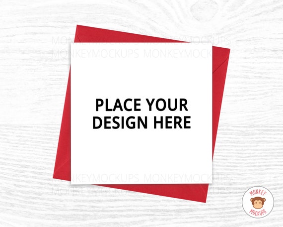 Square Greeting Card Mockup With Red Envelope Jpeg Png Etsy