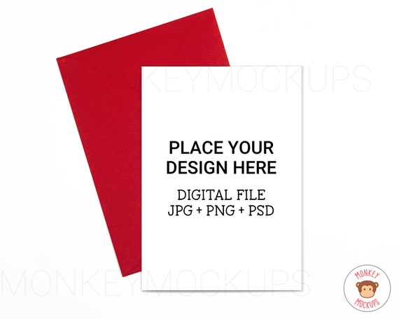 5x7 Greeting Card Mockup With Red Envelope Jpeg Png Psd Etsy