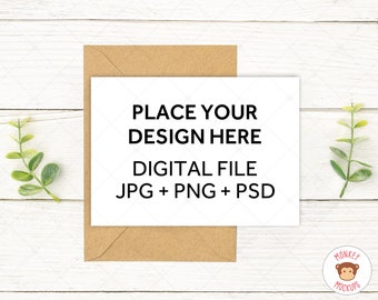 Greeting Card Mockup, Papeterie 5x7 Horizontal Invitation Mockup, PSD Smart Object JPEG PNG, Card Envelope Mockup, Wedding Mockup Image