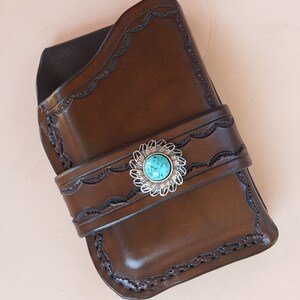 Custom Sized Mexican Loop Cell Phone Holster Turquoise Feather