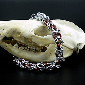 Red and Silver Byzantine Chain Bracelet in Aluminum