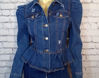 jean jacket puff shoulders