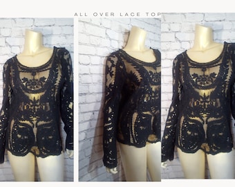 Women Black Lace Top /Elegant