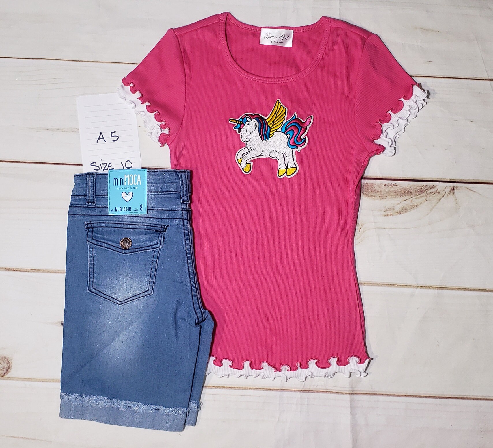 Girls Wear Short Sleeve Ruffle Unicorn Top Denim Capri Etsy