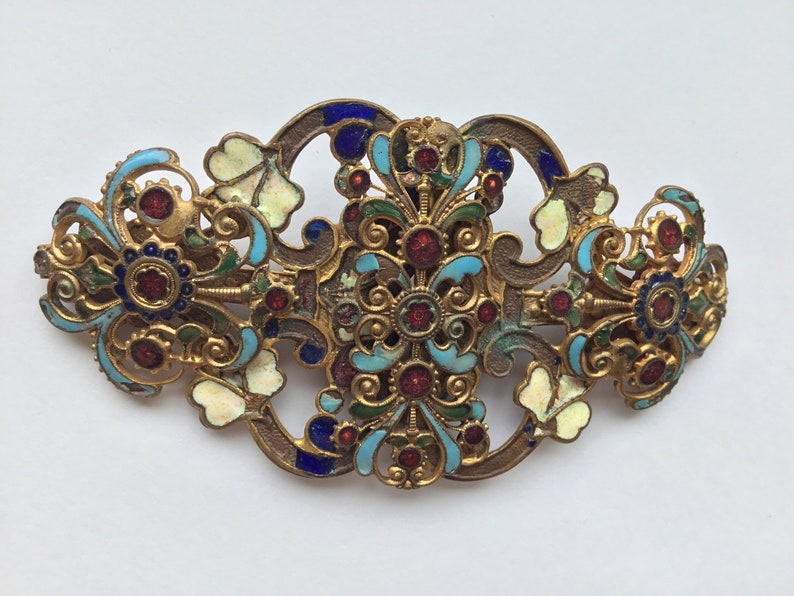Antique art nouveau enamel buckle pendant
