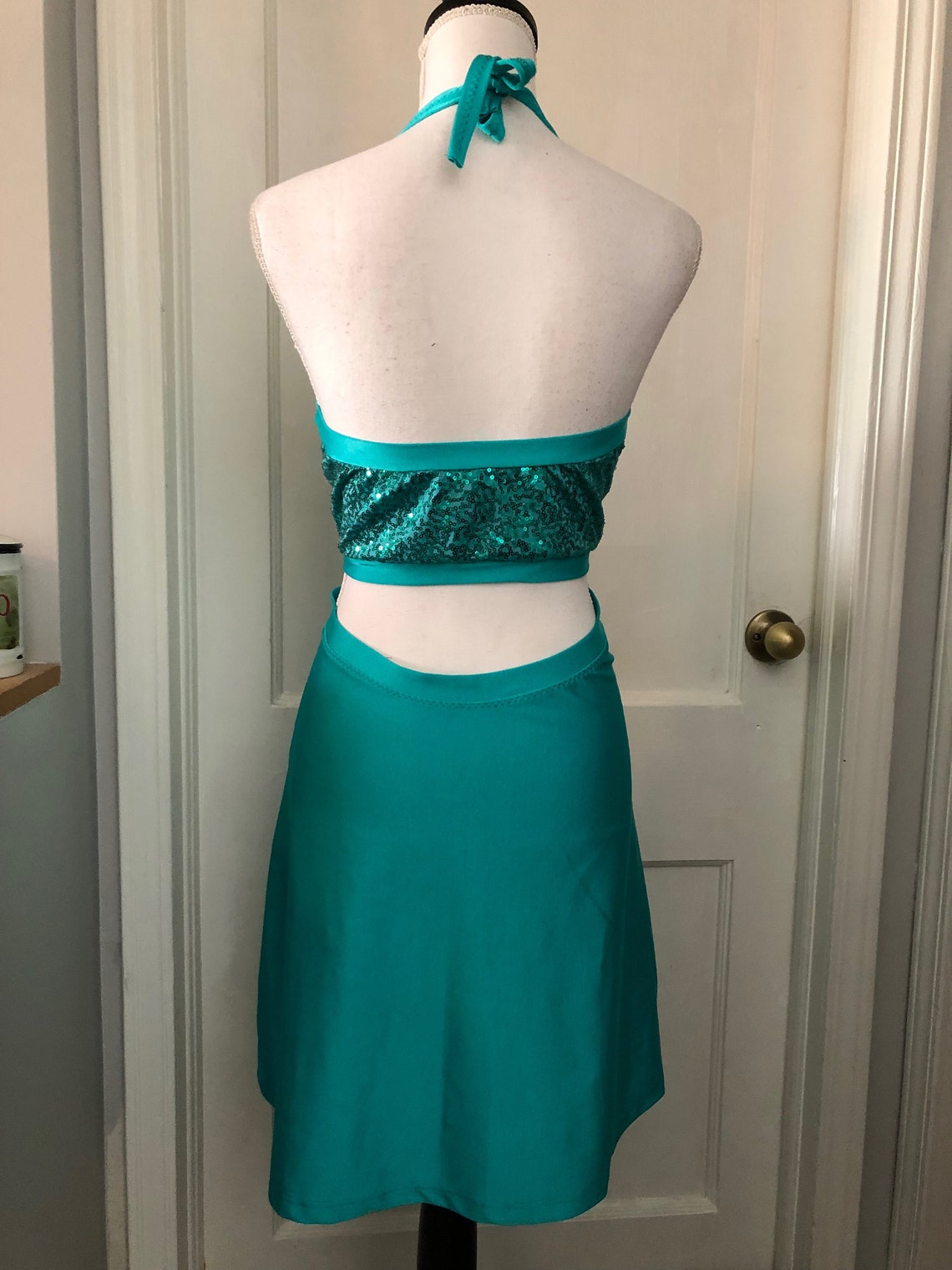 Teal Sequins Halter Dance Dress Costume Womens XL Etsy Italia