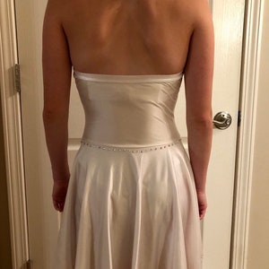 White solo dance costume, lyrical, womens XSMALL, dress, halter tie, rhinestoned, lined, circle skirt
