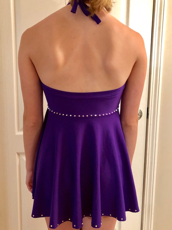 Purple Halter Dance Dress Costume, Womens XS, S, M, Full Circle Skirt, Rhinestones, Halter Tie, Matte Finish