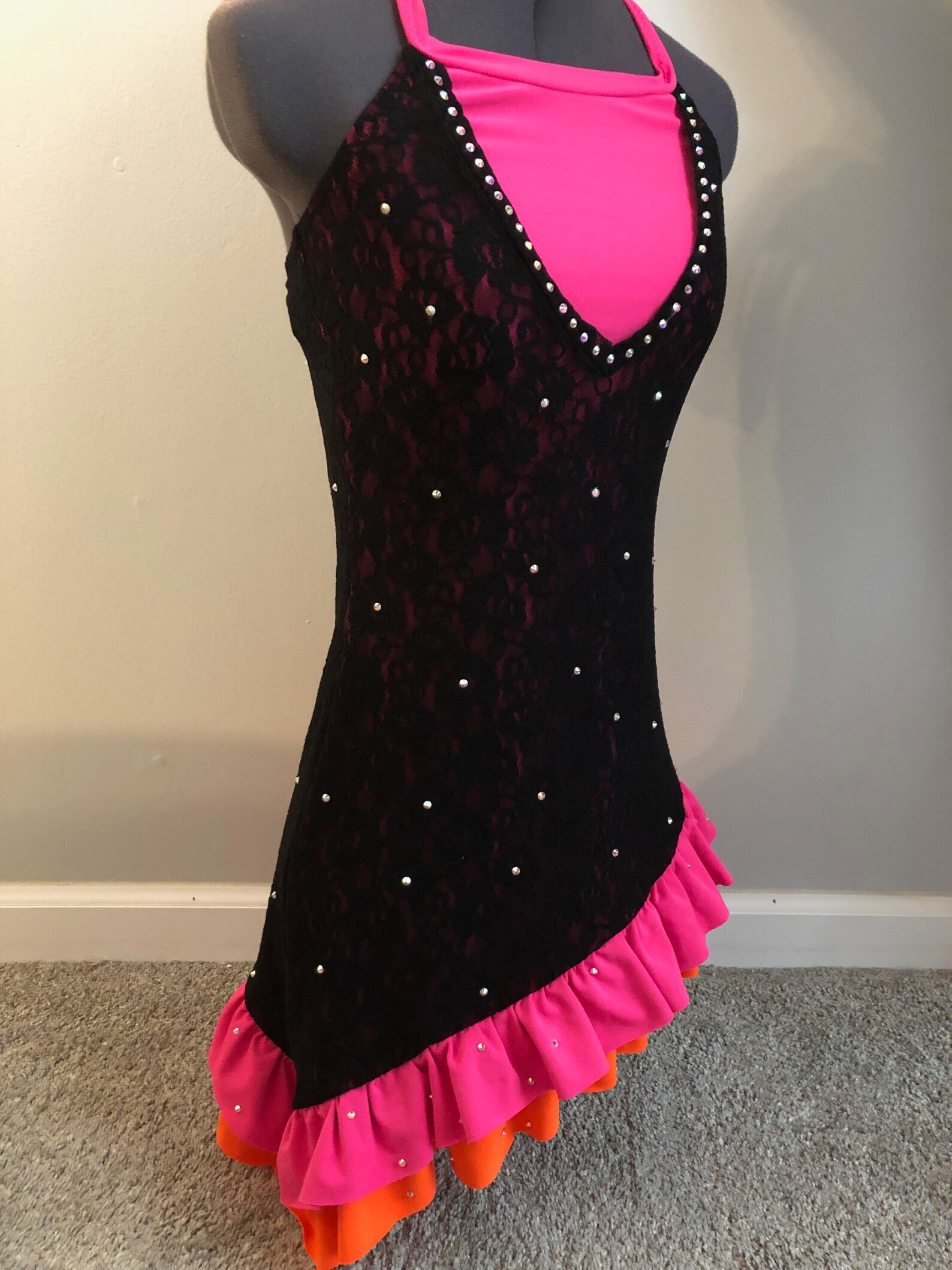 Black Hot Pink Orange Dress Dance Solo Costume Latin Etsy