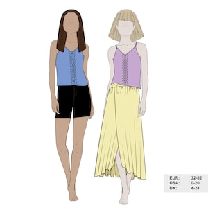 Top pdf sewing pattern with shark teeth and button placket| size 0-20 US, EUR 32-52 UK 4-24