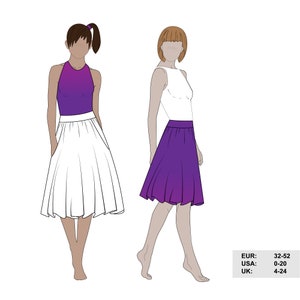 Skirt pattern  | Medium length or knee-length skirt with big pockets,  | pdf sewing pattern, printable | size 0-20 US, EUR 32-52 UK 4-24