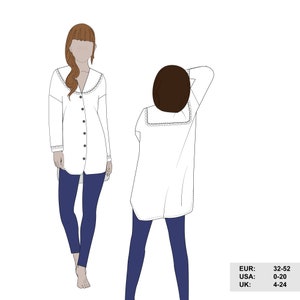 Blouse/ shirt pattern with ruffles and a big collar | pdf sewing pattern, printable | size 0-20 US, EUR 32-52 UK 4-24