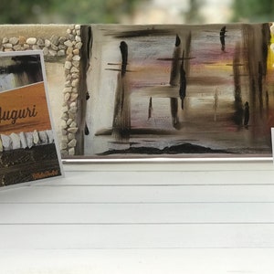 Tela Canvas Astratto Olio su tela, Acrilico e Pietre, (20x80), Design Rbsatoart, Quadro moderno materico, + Biglietto d’Auguri coordinato