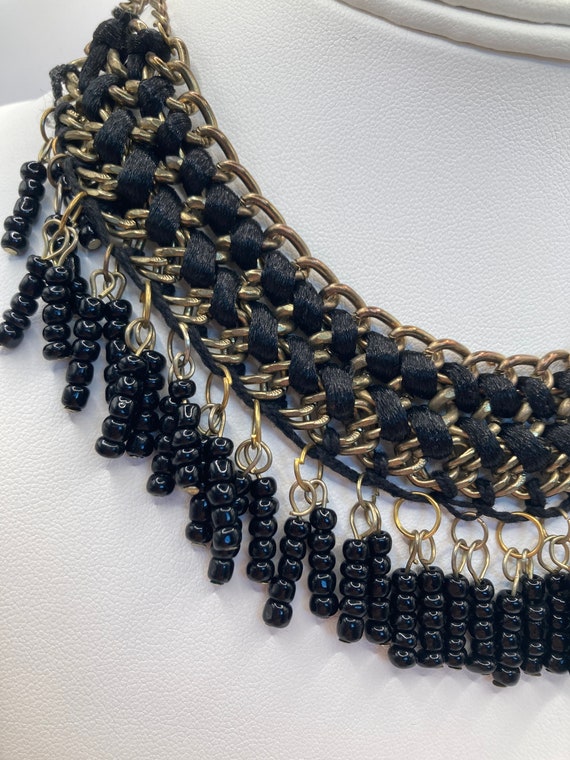 Egyptian Style Brass and Beaded Bib Necklace Boho - image 1