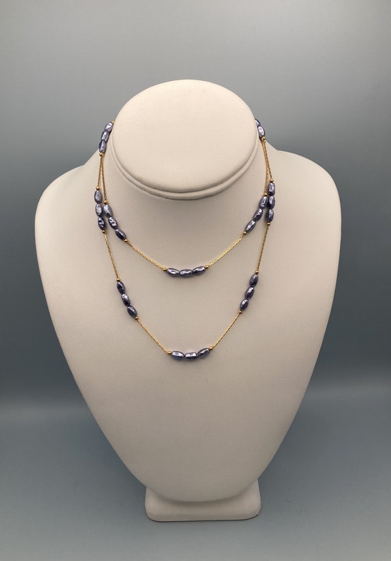 Long Single Strand Freshwater Pearl Necklace Blue 