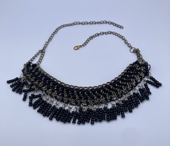 Egyptian Style Brass and Beaded Bib Necklace Boho - image 3