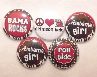 Alabama Crimson Tide Roll SEC 1 inch Buttons Set of 6 Pinback Flatback