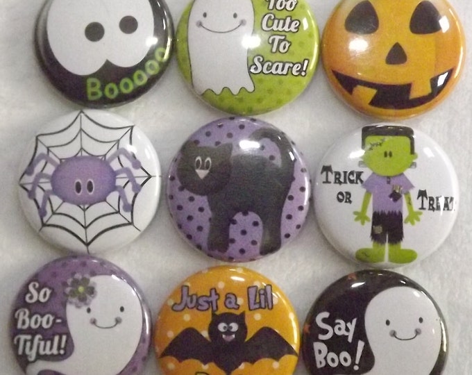Halloween Ghost Bat 1 inch Buttons Set of 6 Pinback Flatback