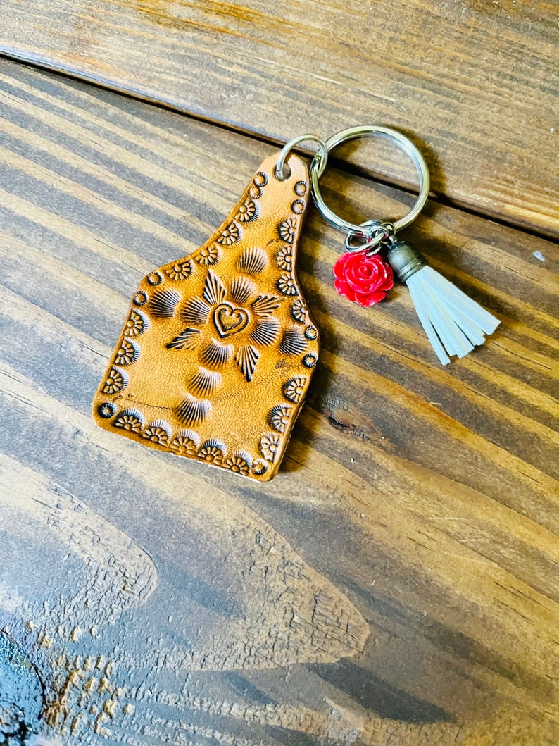 Tooled Leather Keychain Etsy