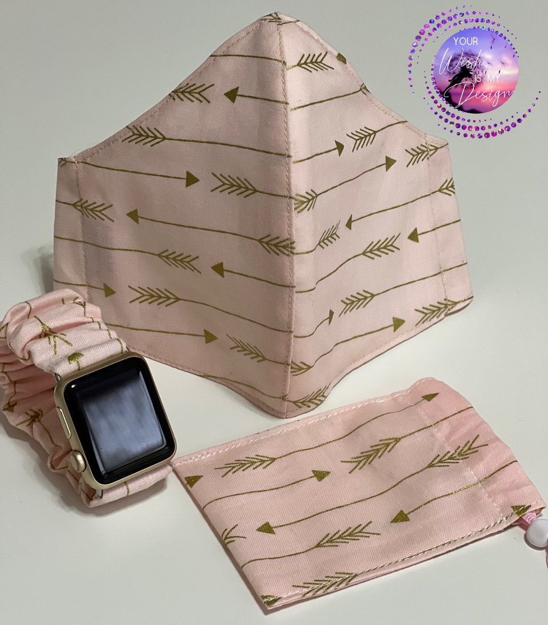 Choose Your Own Pattern of Fabric Mask and Iwatch Chunky Scrunchie Band