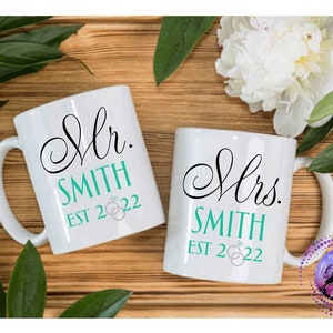 Mr. & Mrs. Mugs / Anniversary Gift / Couple Gifts / Custom Wedding Gifts / Engagement Gift for couples / Bridal Shower Gift / Coffee Mugs