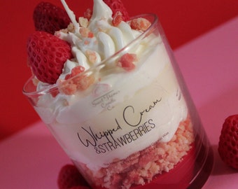 Strawberries & Cream Scented Soy Candle: Parfait Style, 8.5 oz