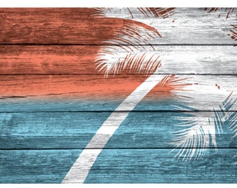 Beach Decor Wall Art "Palm Tree 2" - Faux Pallet Look - Direct Print to PVC