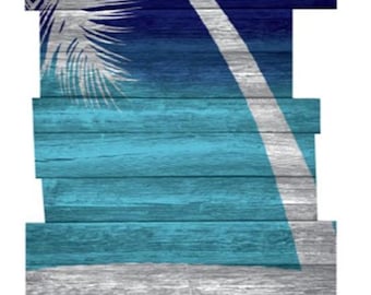 Beach Decor Wall Art "Palm Tree Vertical" - Faux Pallet Look - Direct Print to PVC