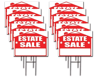 Estate Sale 10-Pack Yard Sign - 18X24" with Stakes and 10 Directional Arrows - Fast Free Shipping!