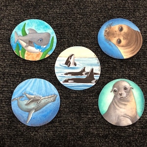 California Dreamin&#39; Week 3: Ocean Life. 1.25 inch button/pin or magnets set