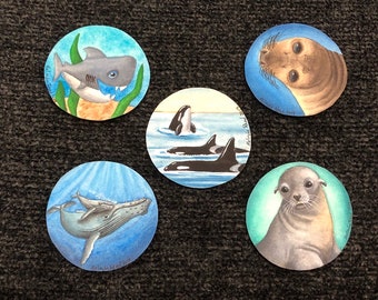 California Dreamin' Semaine 3: Ocean Life. Bouton / broche de 1,25 pouce ou ensemble d’aimants