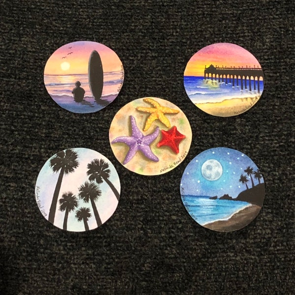 California Dreamin' Week 1: Ocean. 1.25 inch buttons/pins or magnets set