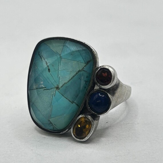 Sterling Silver Gemstone Ring with Chalcedony, La… - image 1