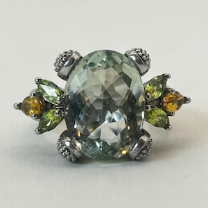 Green Amethyst, Peridot and Citrine Ring, Sterling Silver - Size 6
