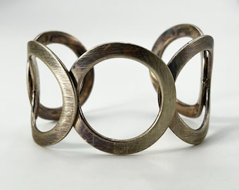 Contemporary Sterling Silver Cuff Bracelet / Bangle, Geometric Patterned Sterling Silver Bracelet