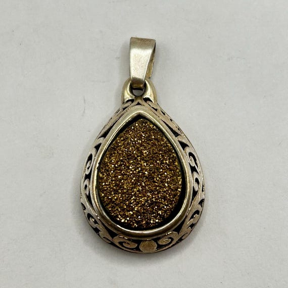 Sterling Silver Druzy Crystal Pendant, Gold Dipped Crystal Set in Sterling Silver