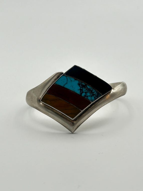 Multi Gemstone Bangle Bracelet, Sterling Silver, … - image 2