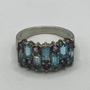 Sterling Silver Ring with Amethyst and Topaz Gemstones - Size 9