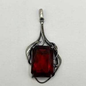 Antique Amber Pendant, Sterling Silver, Faceted Amber Gemstone
