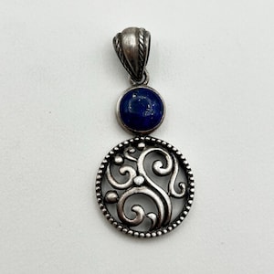 Lapis Lazuli and Sterling Silver Pendant, vintage sterling silver pendant