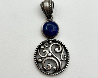Lapis Lazuli and Sterling Silver Pendant, vintage sterling silver pendant