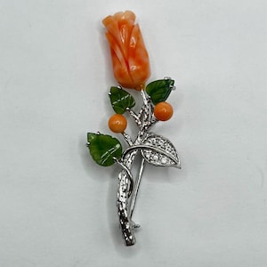 Gemstone Rose Pin, Sterling Silver - Formal Flower Pin / Brooch