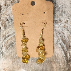 Yellow Citrine Chip Dangle Earrings with Genuine 14K Gold Plated Findings