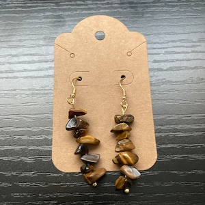 Tigers Eye Dangle Earrings with Genuine 14K Gold Plated Findings
