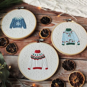 Sweater Weather Embroidery Pattern PDF / Digital Hand Embroidery  / Christmas Holiday Sweater Lights Snowflake Trees Ornament Christmas Gift