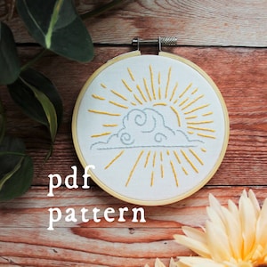 Daybreak Embroidery Pattern / Digital Hand Embroidery Pattern / Embroidery PDF / First Project Beginner Sun Cloud  Contemporary