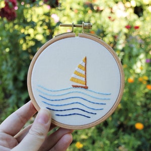 Sail Away Embroidery Pattern / Digital Hand Embroidery Pattern / Embroidery PDF / First Project Beginner Coral Reef Anemone Ocean Sailboat