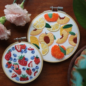 The Fruit Always Ripe Embroidery Pattern PDF / Digital Hand Embroidery  / Botanical Summer Fruit Peach Lemon Strawberry Blueberry Raspberry