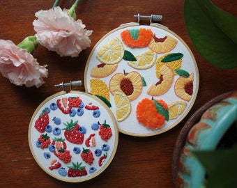 The Fruit Always Ripe Embroidery Pattern PDF / Digital Hand Embroidery  / Botanical Summer Fruit Peach Lemon Strawberry Blueberry Raspberry