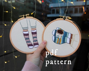 Cozy / Winter Embroidery Pattern PDF / Digital Hand Embroidery Pattern / Embroidery PDF / Cozy Knitted Pattern / Christmas pattern